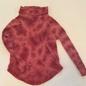 Maeve Anthropologie Womens Small Burgundy Tie Dye Waffle Knit Turtleneck Top